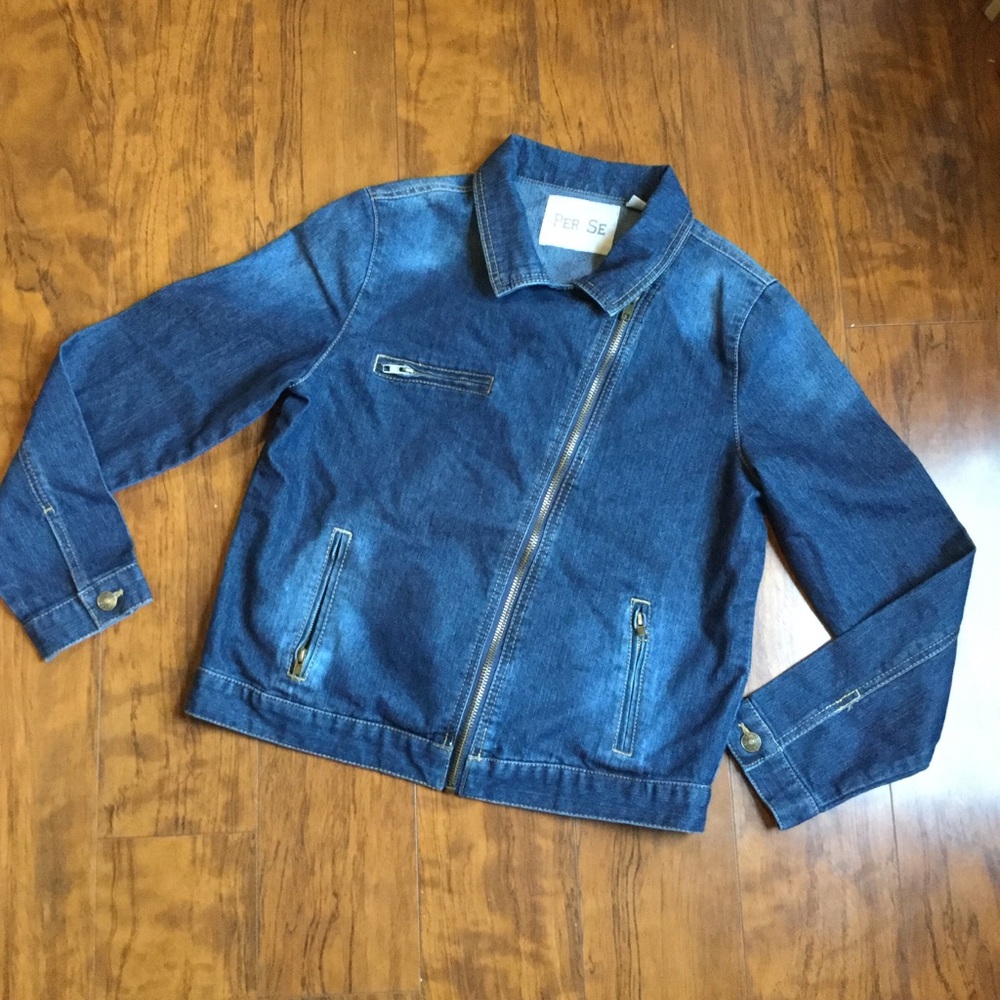 Per Se- Denim Moto Style Jacket . Size M